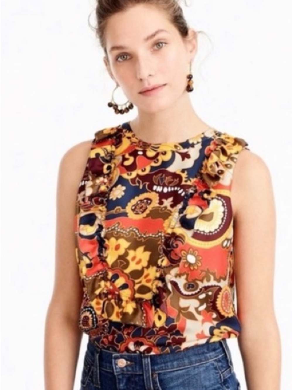 J. Crew 100% silk Darwin Ratti Ruffle-Trim Sleeveless Top retro inspired size 4